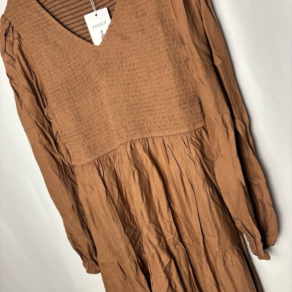 Elegant Long Sleeve Brown Dress Large - Picture 7 of 8